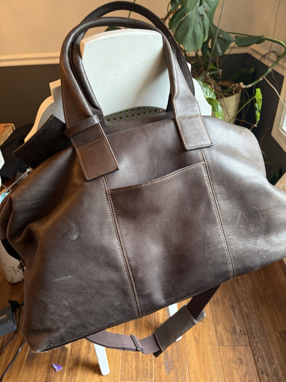 Kenneth Cole Dark Brown Genuine Leather Duffle Weekender Travel Bag Vintage Y2K