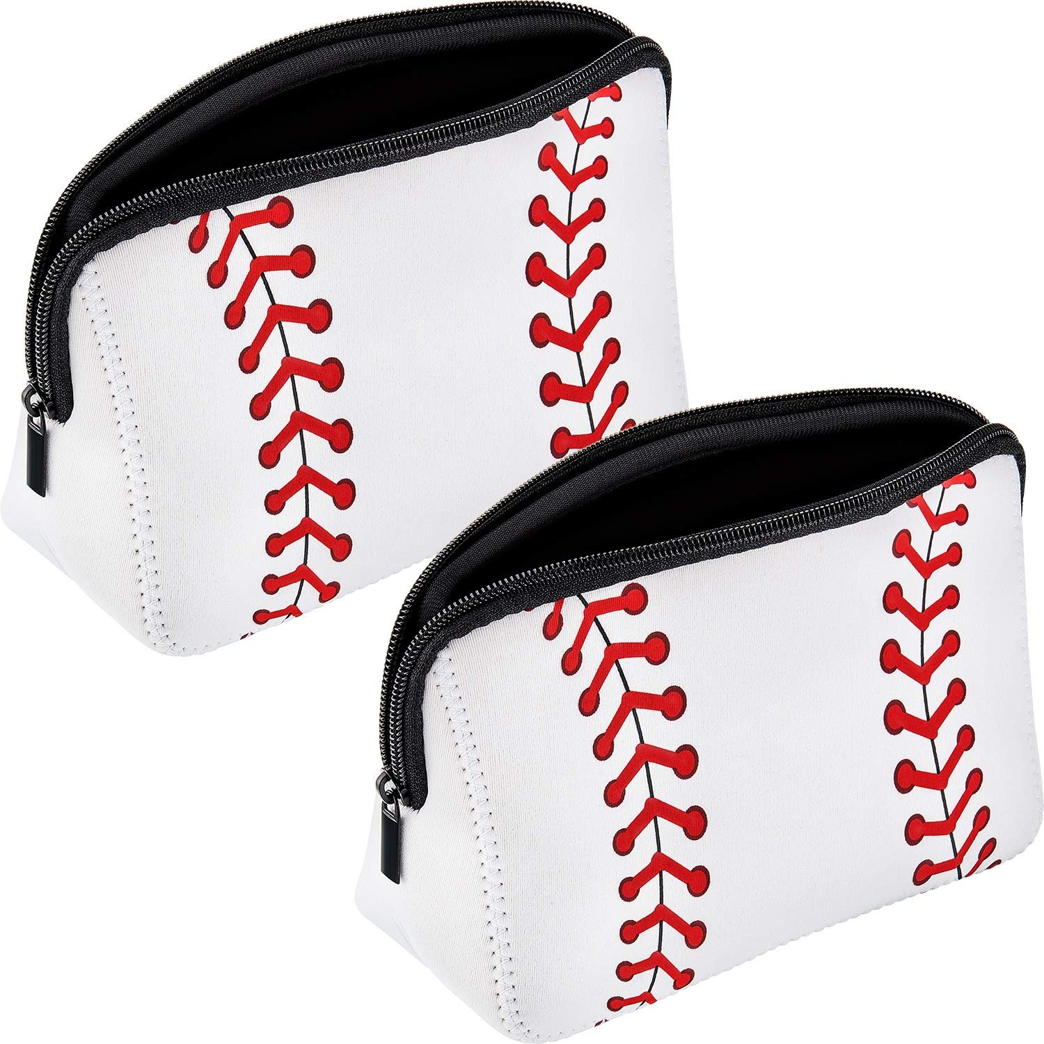 Boao 2pcs Small Baseball Makeup Bag Cosmetic 10.24 x 5.12 x 3.7 Inch, White