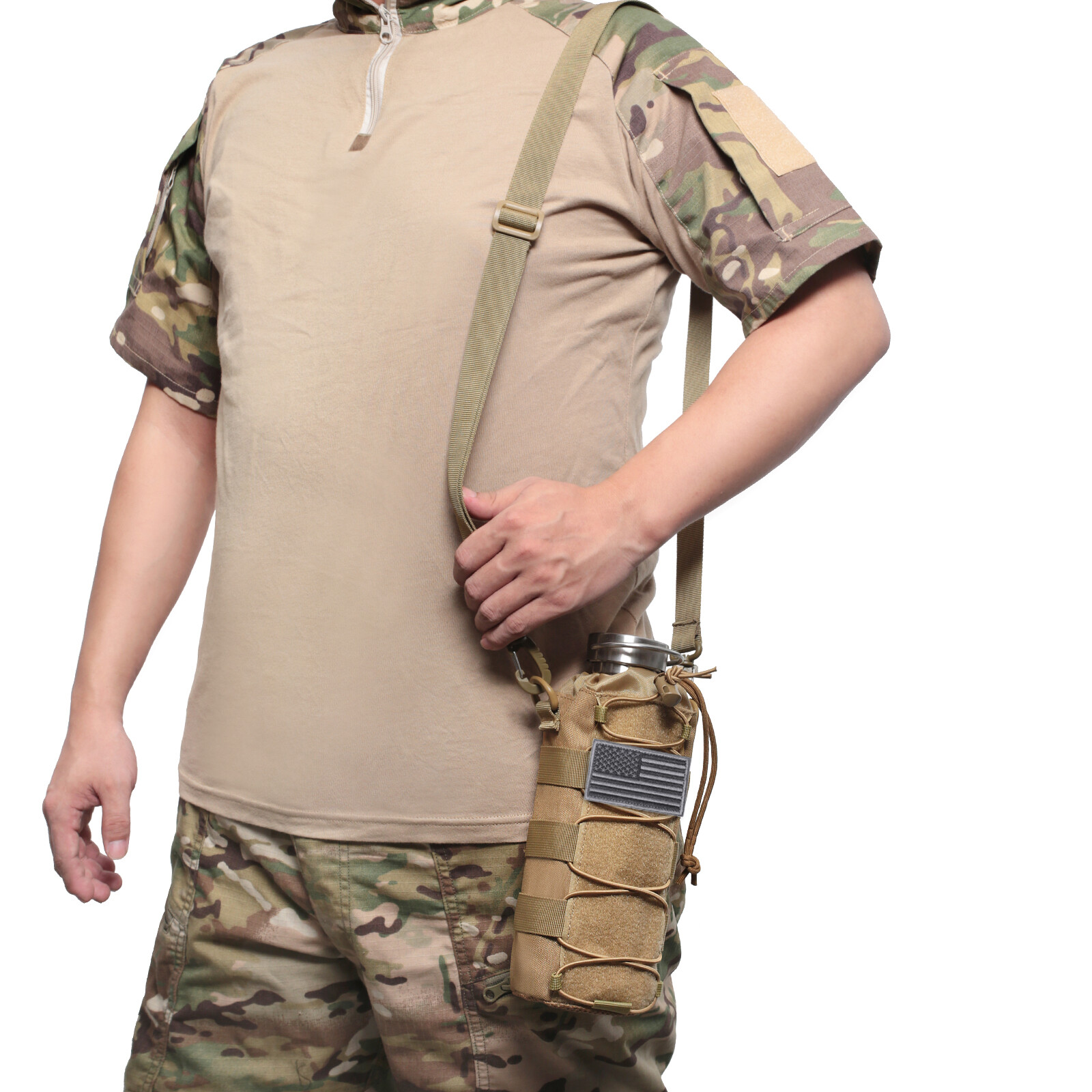 Tactical Molle Water Bottle Pouch Holder Outdoor Men’s Kettle Carrier with Strap