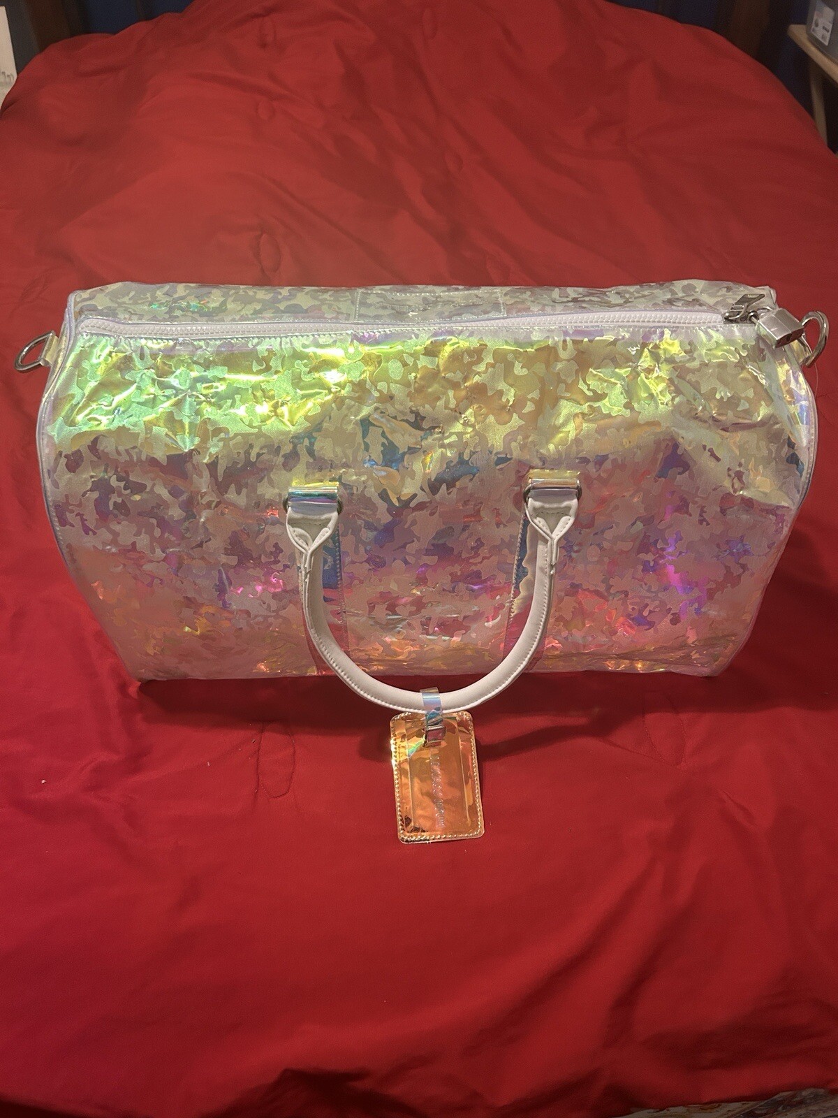 Holographic Iridescent Duffle Bag – Rainbow Reflective Gym/Travel Tote