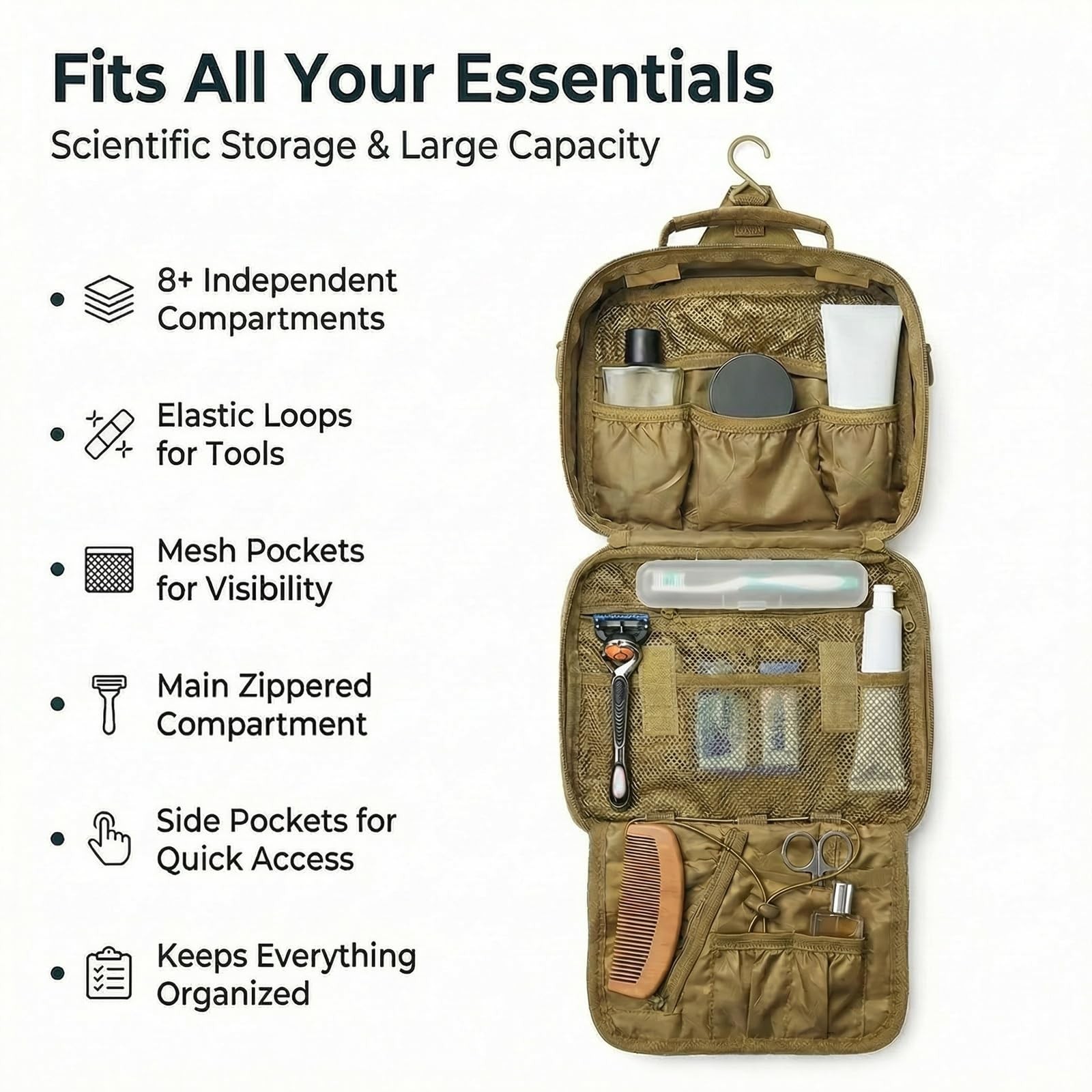 Brown Tactical Mens Toiletry Travel Bag Bathroom Organizer
