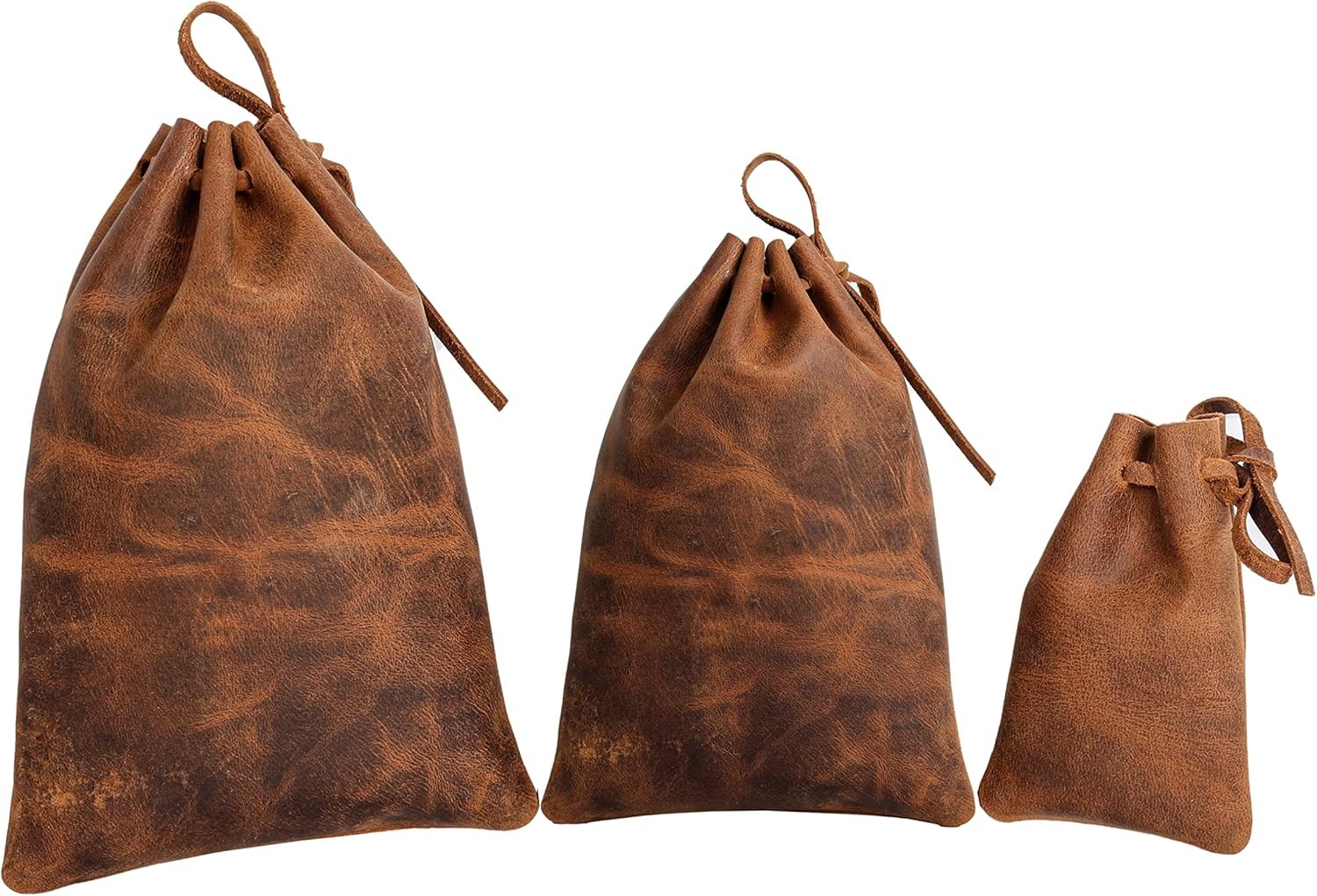 Leather Drawstring Pouch multipurpose Medieval 12 cm x 7.5 cm, Vintage Brown