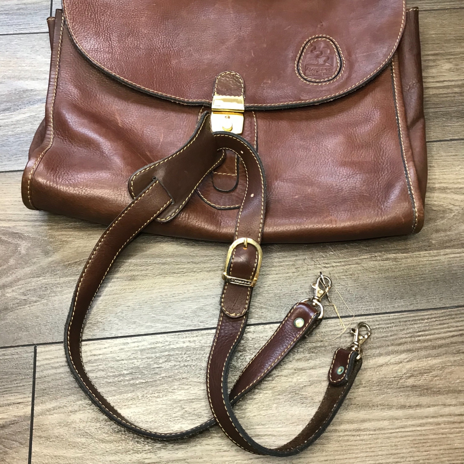 Vintage Rugero Brown Leather Messenger Bag Briefcase Removable Strap Lock & Key