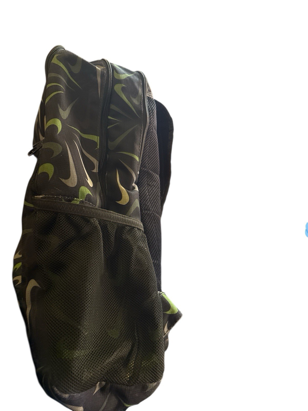 Nike Backpack Black Green Gray Multi Swoosh Print School Travel Bag EUC
