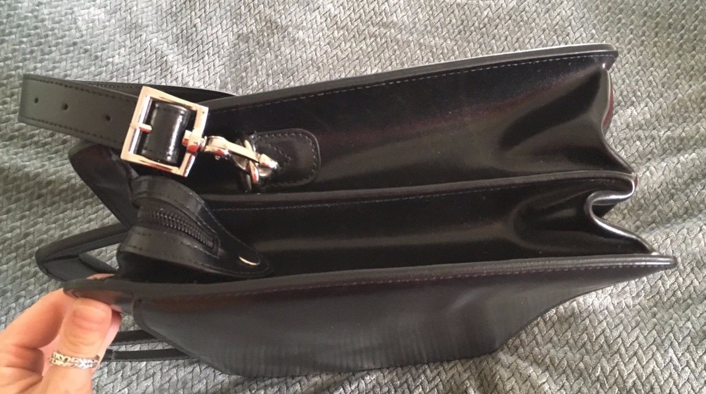 JACK GEORGES Sienna Black Leather Professional Briefcase Messenger-Near Mint
