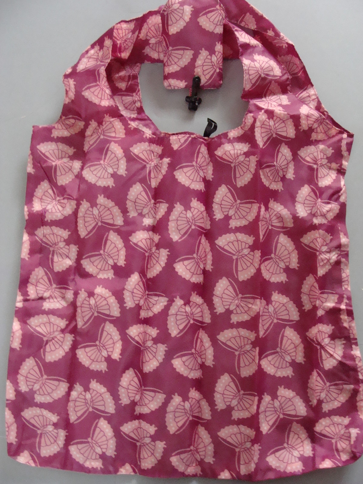 Eco Friendly Nylon Tote Shopping w/pouch Bags pink butterfly