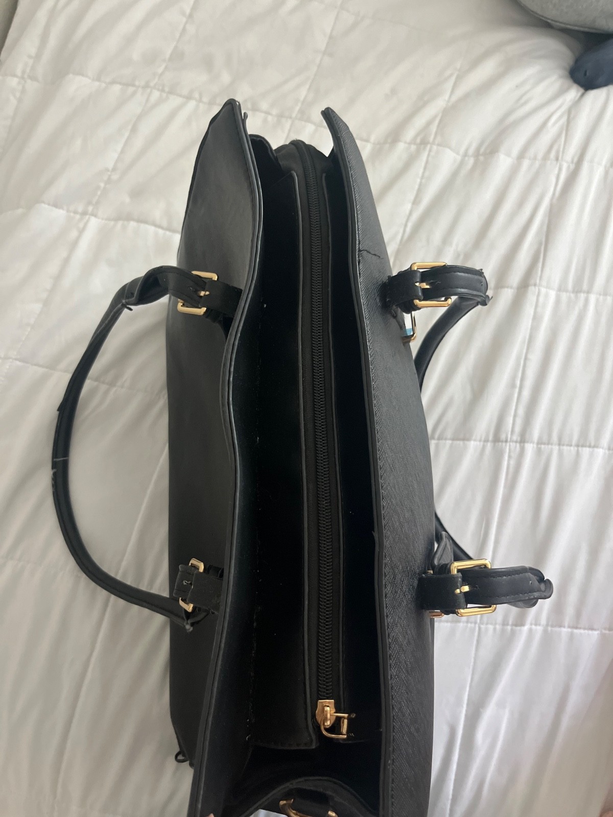 Women’s Synthetic Leather Black Work Bag With Laptop Holder Inside