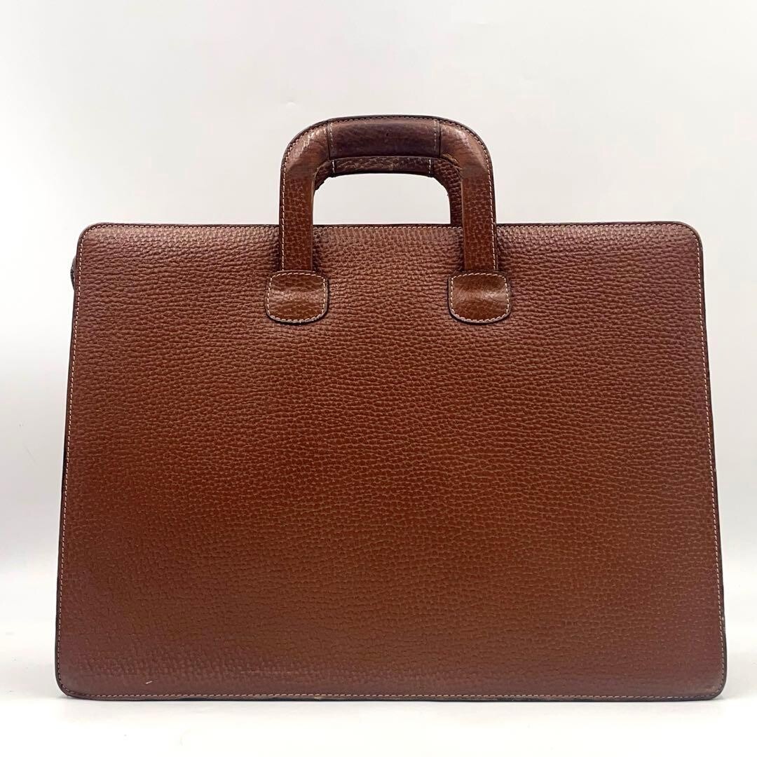 LOEWE Anagram Brown Leather Briefcase Mens Business Bag A4 PC Storage 42cm