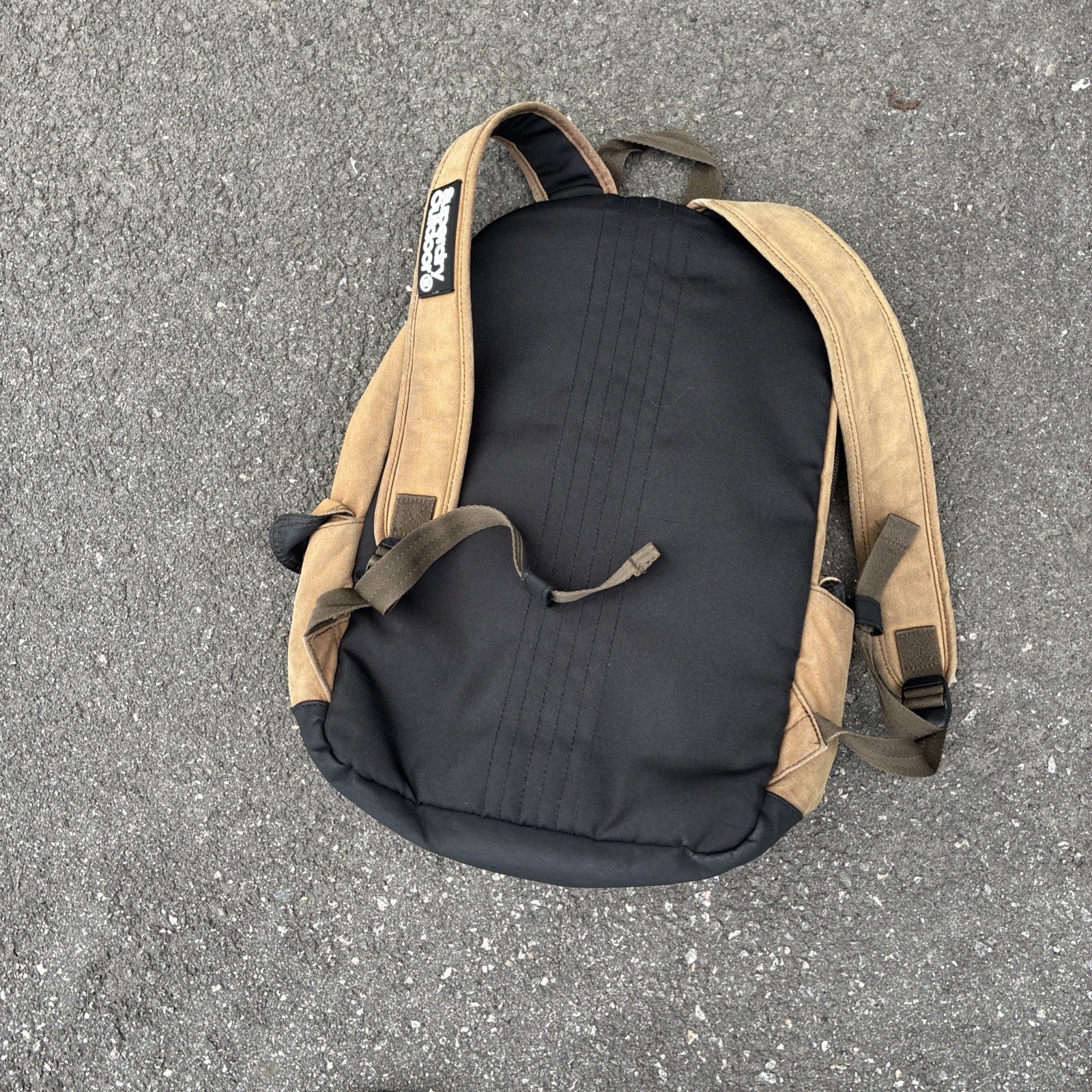 Superdry Small PATCHES Backpack Bag Brown “Motor 54” Bag! Rare!
