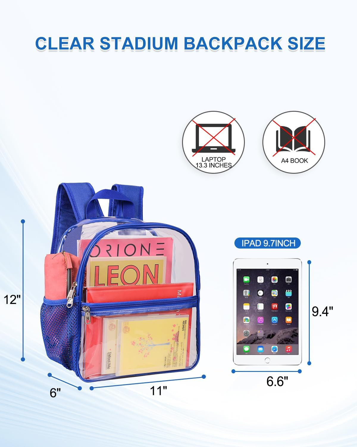 Clear Backpack for Stadium Events, 12X12X6 Small Clear Plastic Bag with Reinforc
