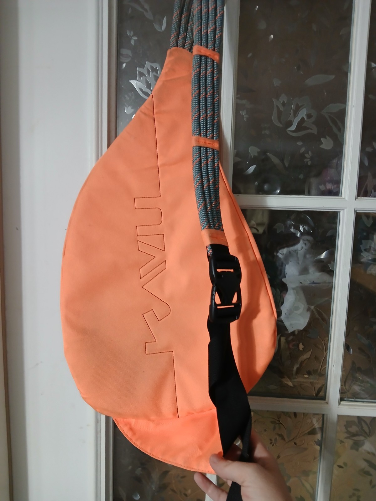 KAVU Adjustable Rope Sling Bag Bright Orange- Crossbody Outdoor Pockets