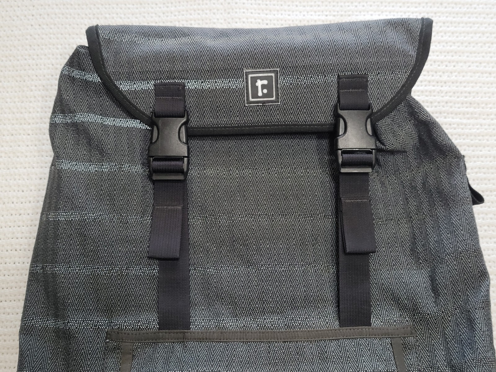 Rickshaw Bagworks Sutro Backpack Gray herringbone tweed fabric/ reflective yarn