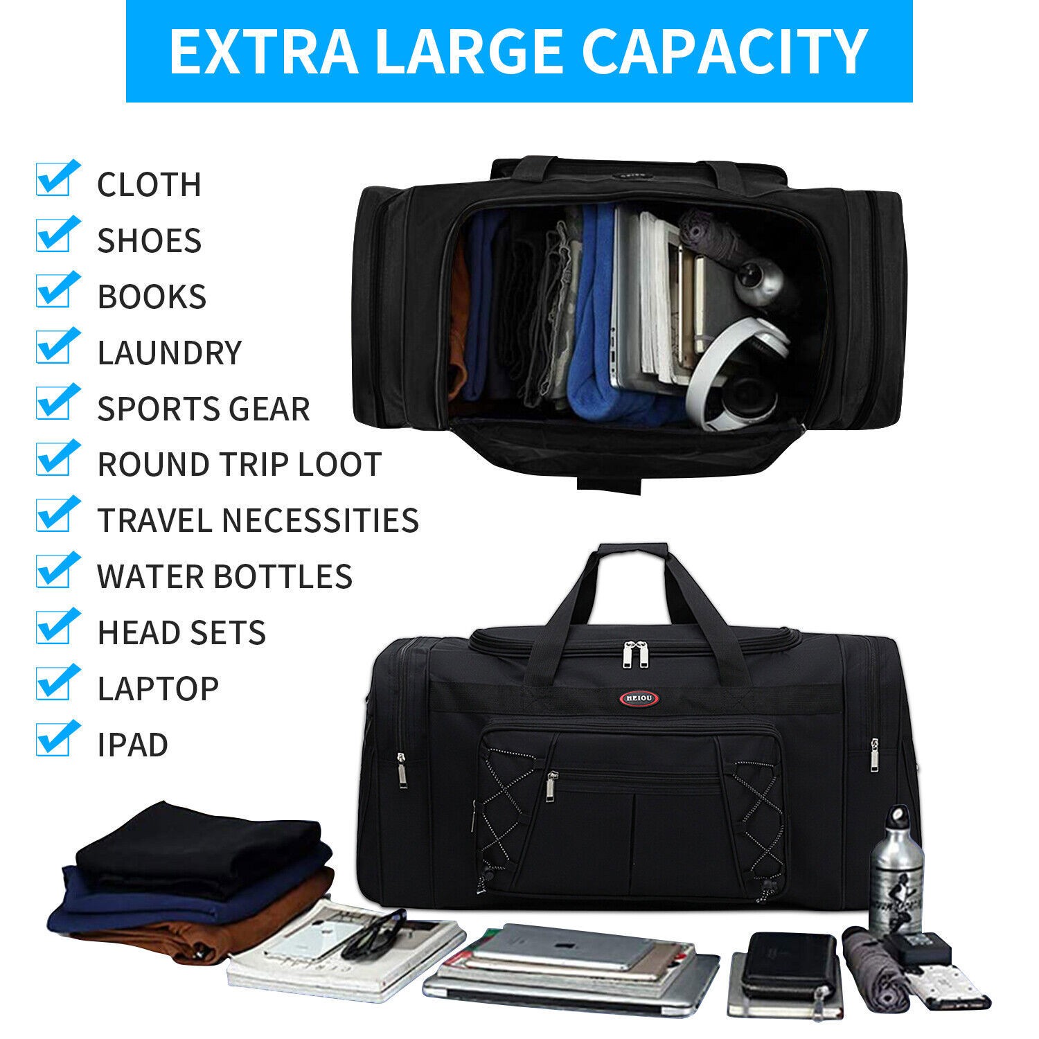 72L Large Luggage Duffle Bag Foldable Lightweight Weekender Travel Bag Men Women