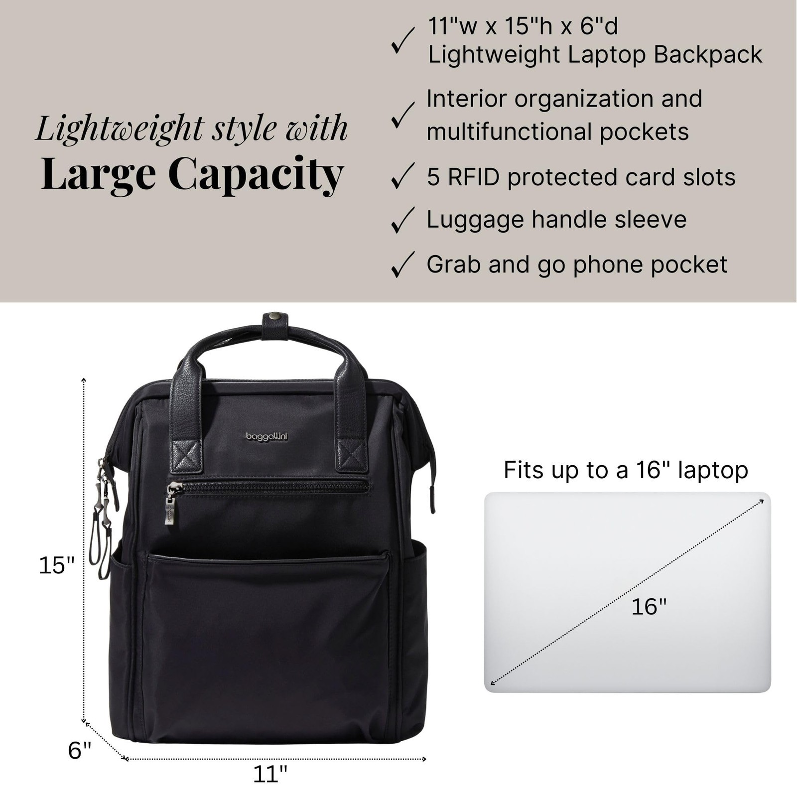 Soho Lightweight Water Repellant Laptop Backpack with Luggage Handle Sleeve