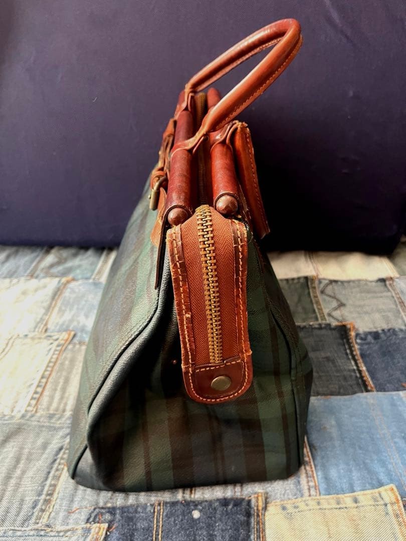 POLO RALPH LAUREN Doctor bag Leather Vintage Brown Tartan Authentic From Japan