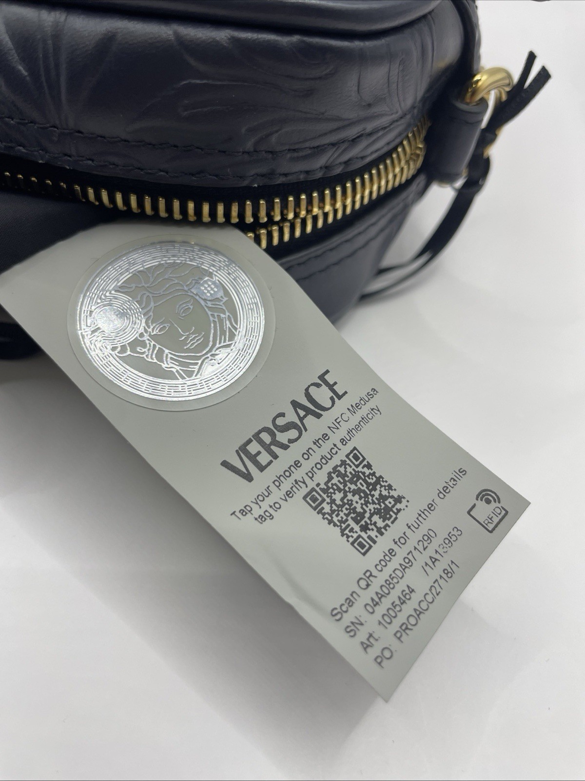 Versace Medusa Head Embossing Calf Leather Blue Crossbody Bag 1005464 IT NWT