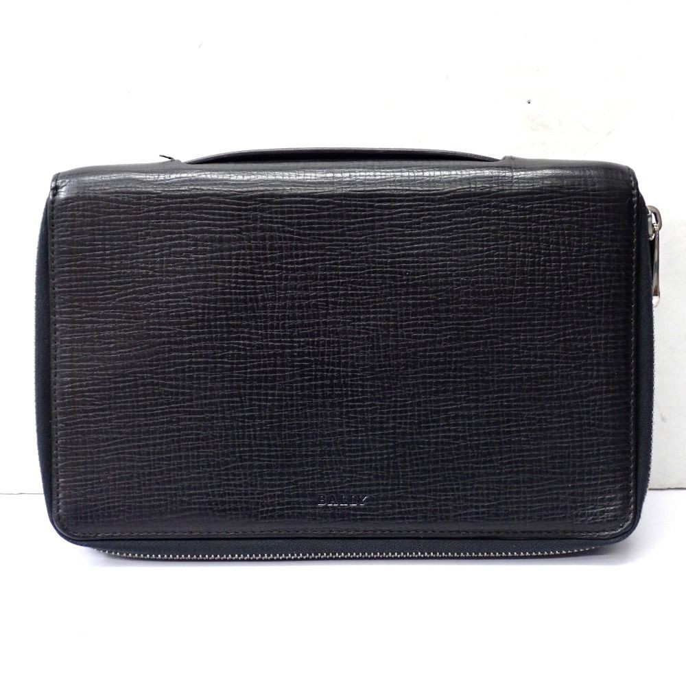 Bally Second Bag Clutch Travel Case Organizer Double Zip Black 23x15x4cm