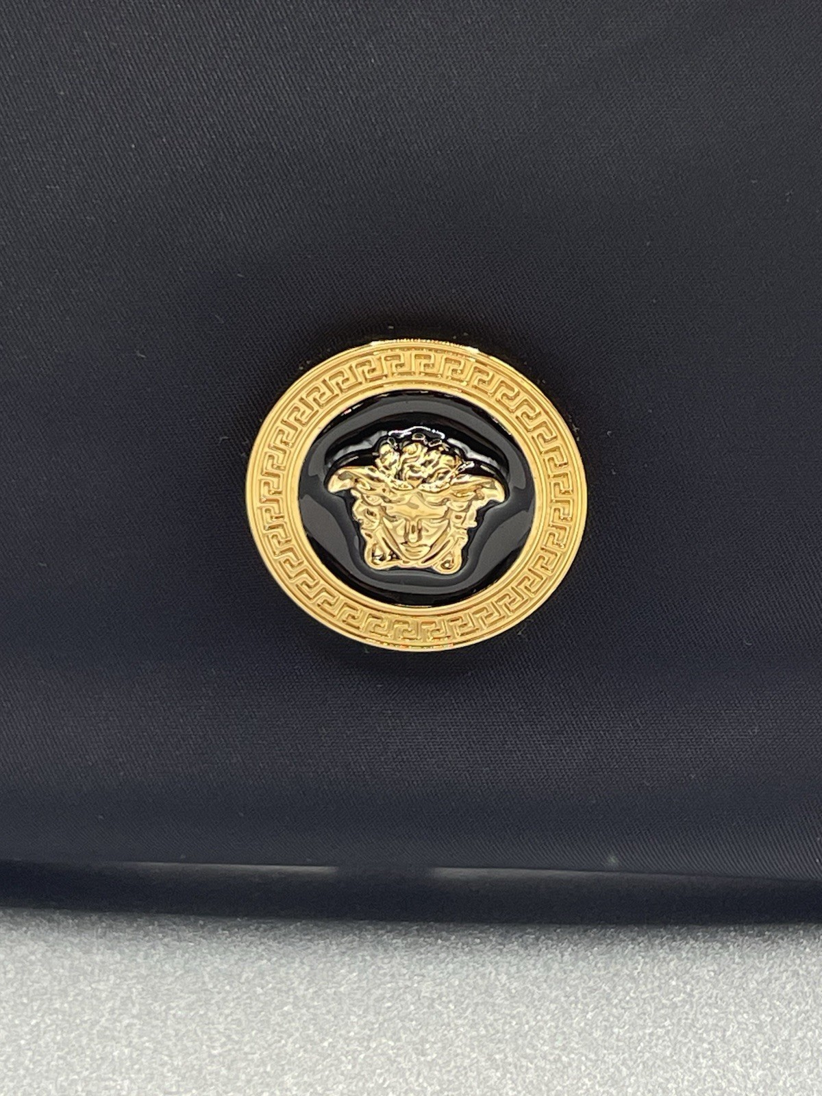VERSACE Flat Crossbody Bag Fabric Calf Leather Black $850 Retail