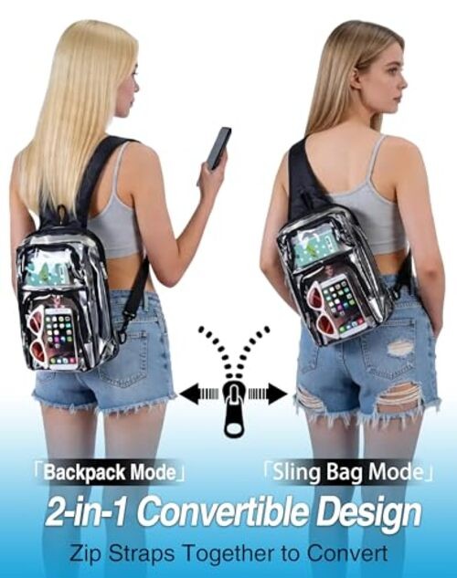 Clear Backpack Stadium Approved 12×12×6 with Breathable Shoulder Straps, Black