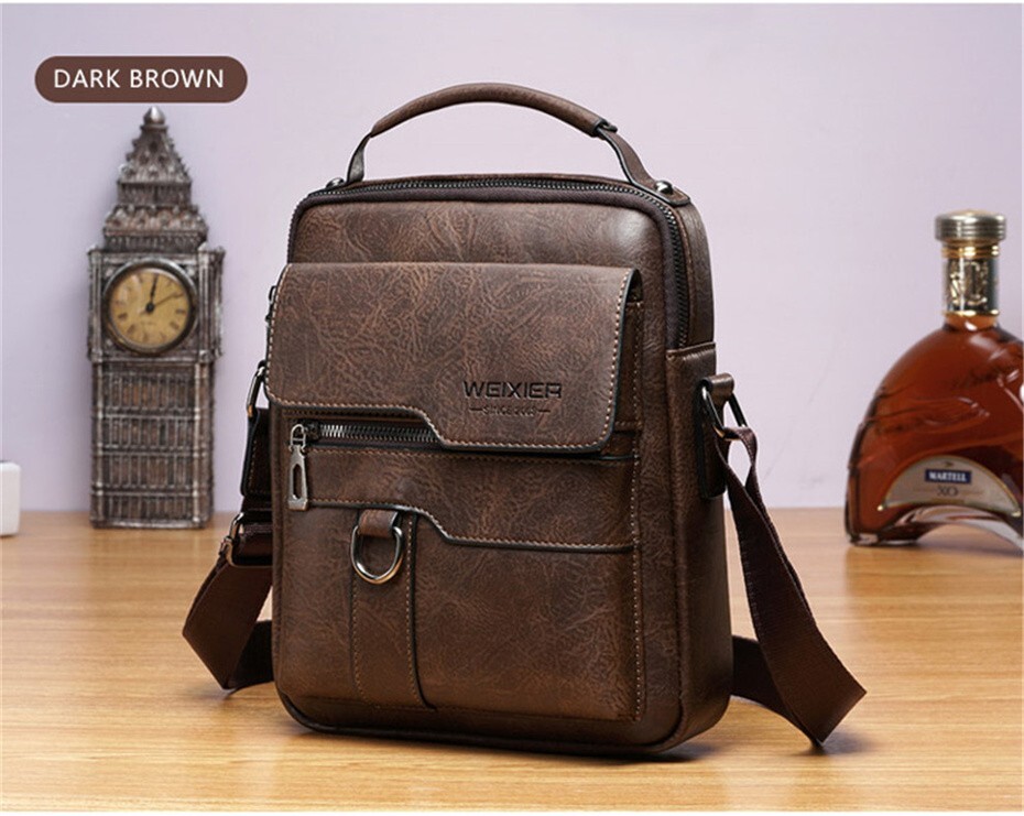 WEIXIER Men Crossbody Bag Vintage Handbag Large Capacity PU Leather Shoulder Bag