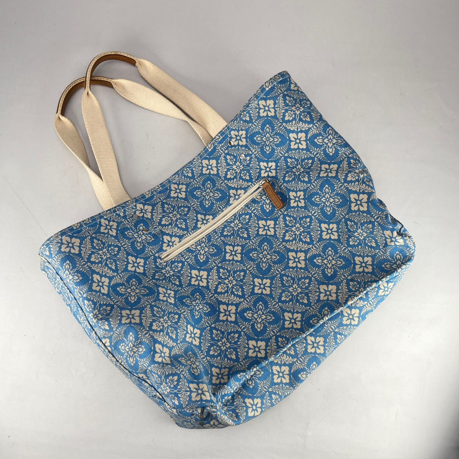 LL Bean Boat Tote Bag – RARE Reversible Solid Blue or Print Leather Handles