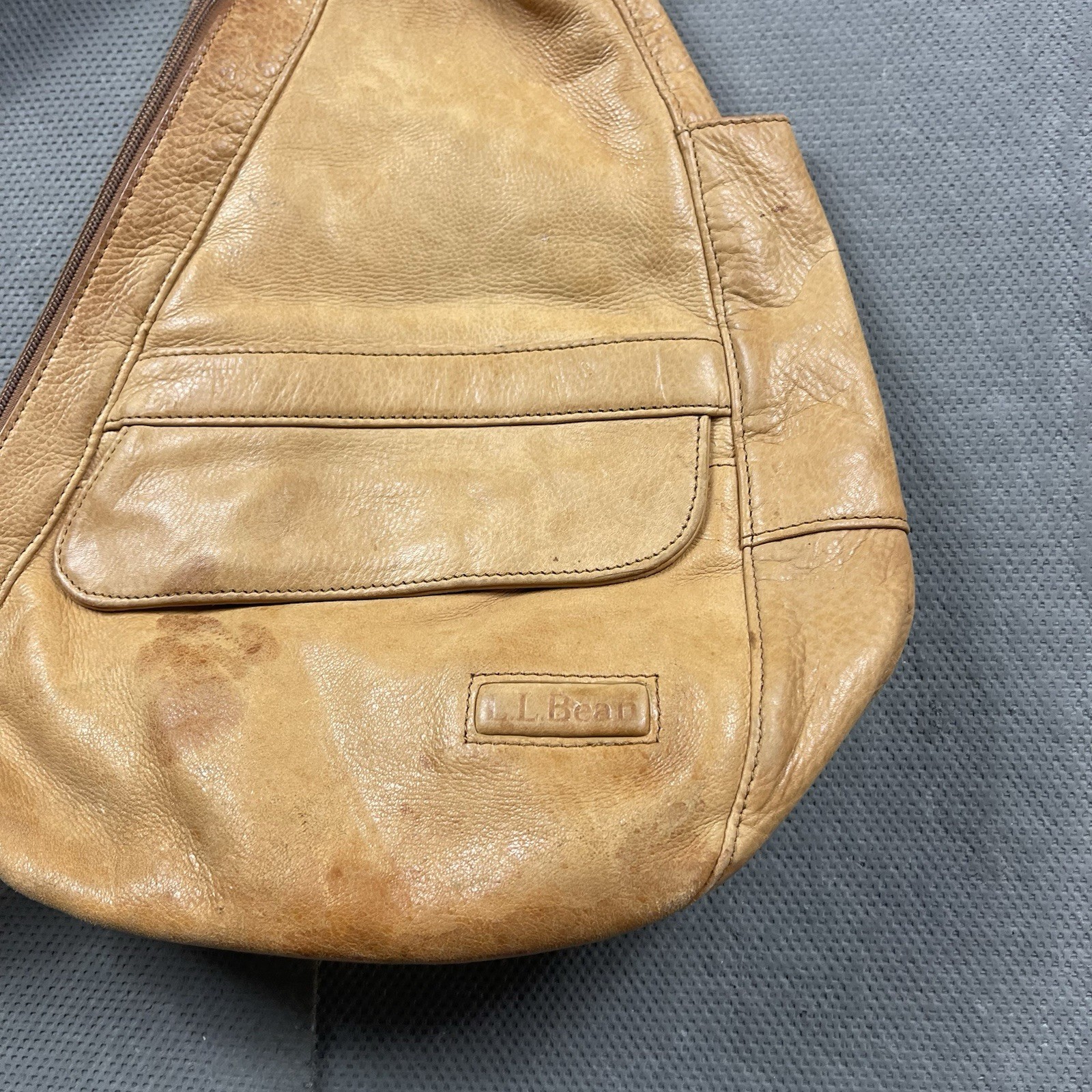 Vintage LL Bean Ameribag Leather Brown Healthy Back Crossbody Sling Bag Distress