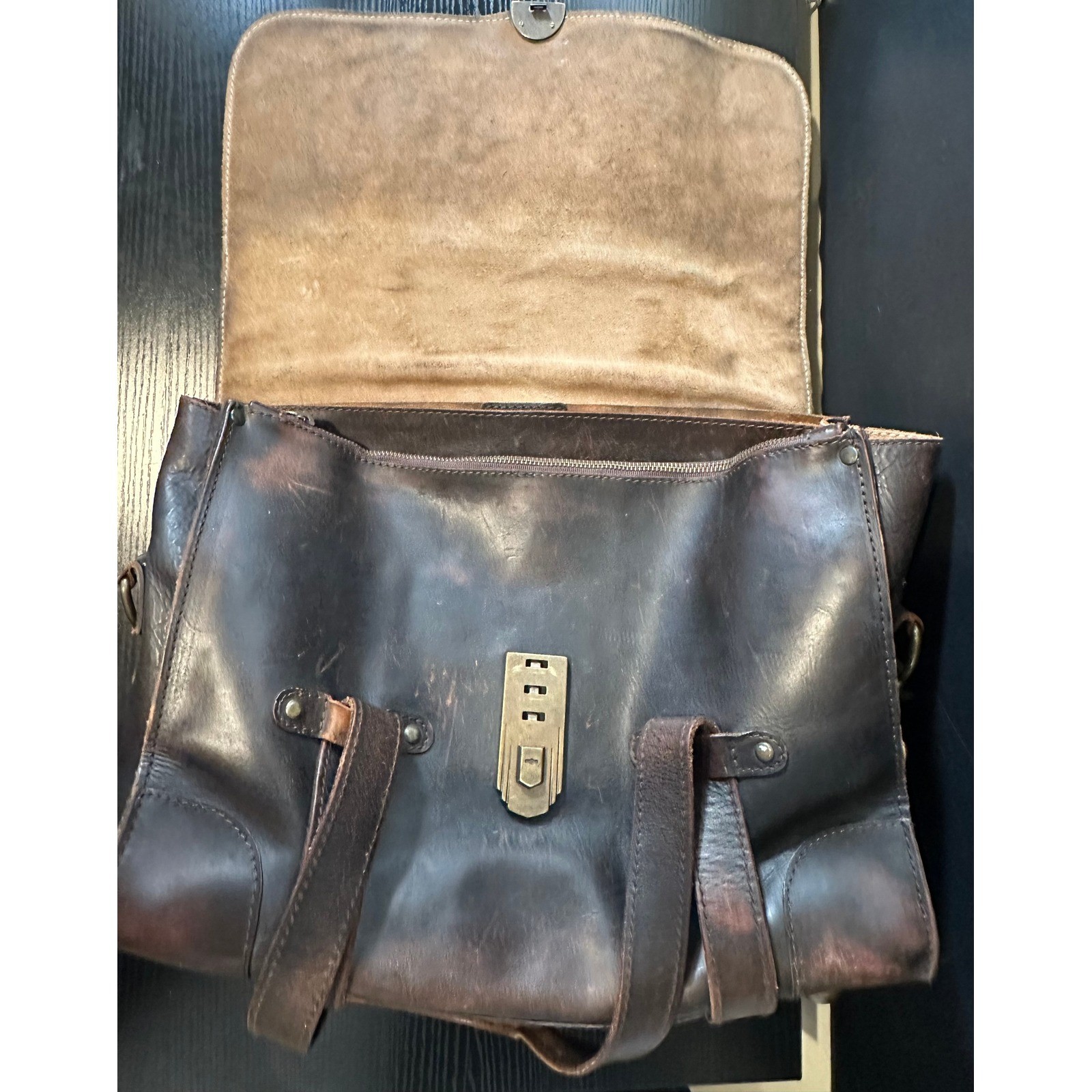 Will Leather Goods Brown Leather Messenger Bag Satchel Briefcase Brass Hardware
