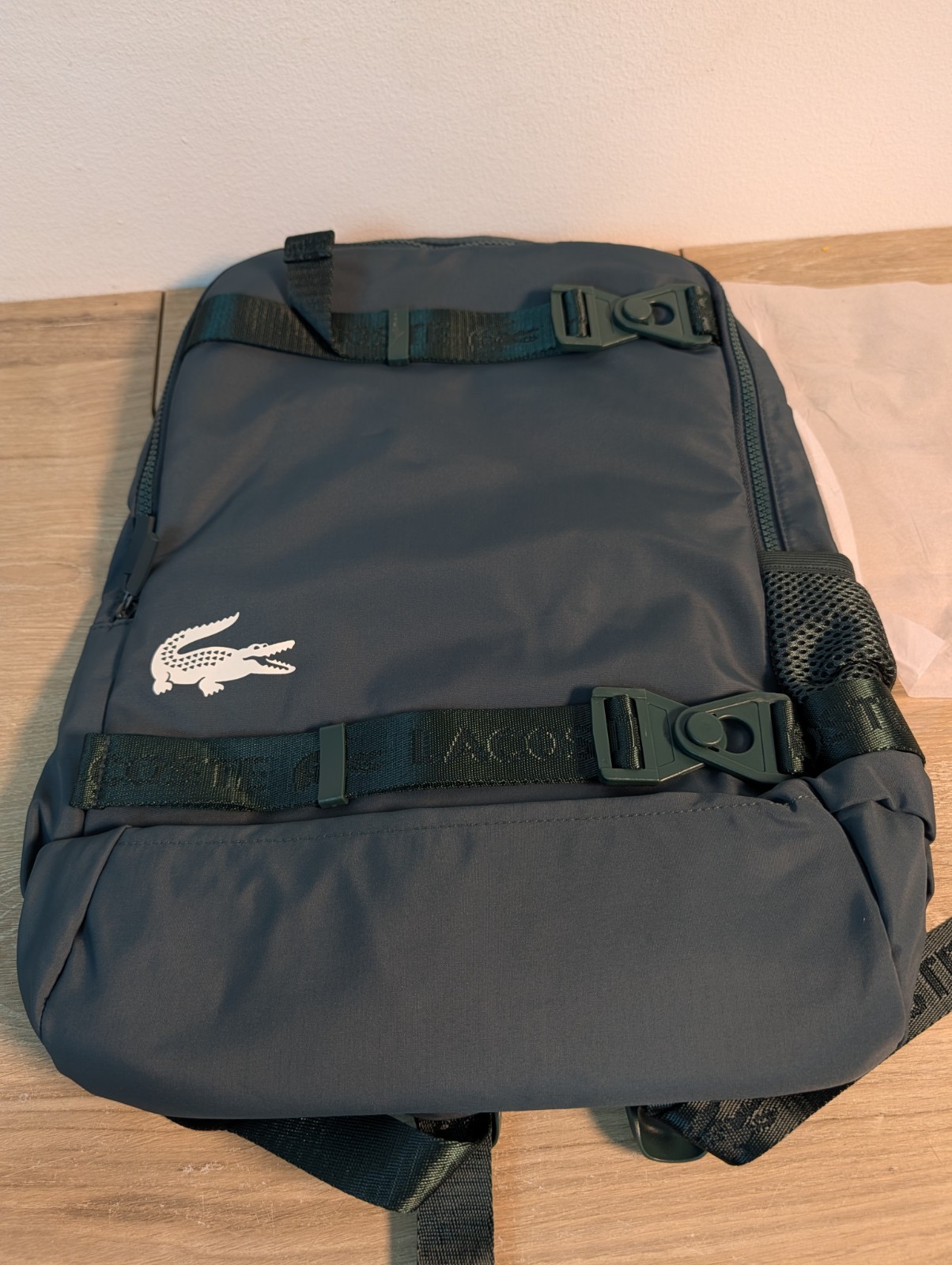 RARE Lacoste 2 In 1 2in1 100% Recycle Backpack With Pouch Green Polyester Bag