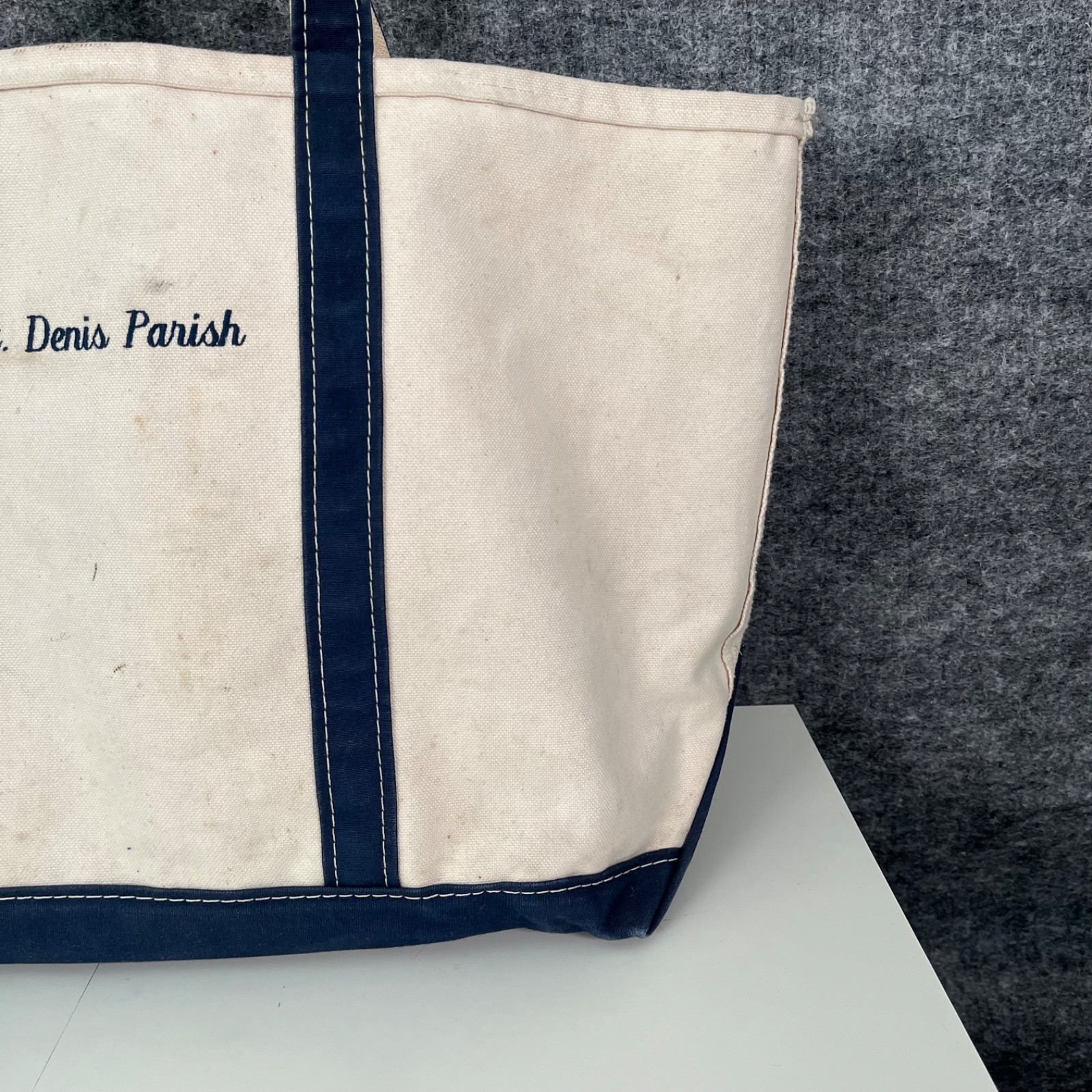 Vintage Boat & Tote Bag LL Bean USA Utility White Navy Outdoors Canvas Beach 80s