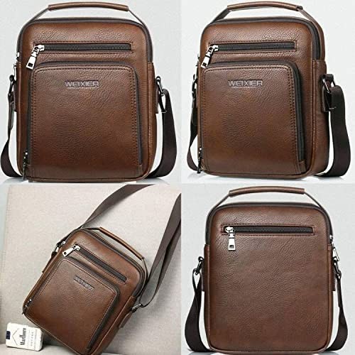 Zipper Buckle Leather Messenger Bag Vintage Handle Bags for Men Ajustable Sat…
