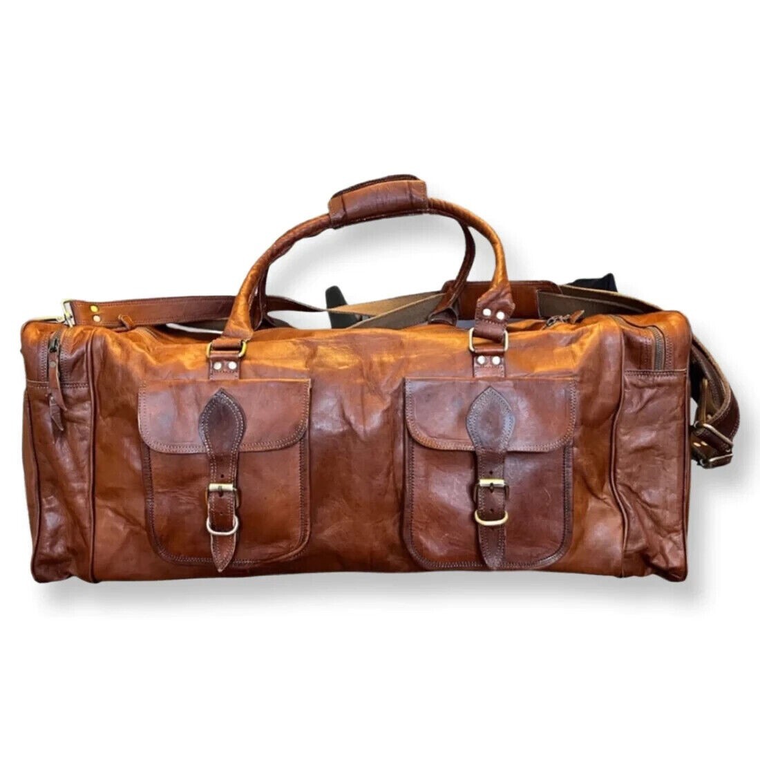 34″New Men’s Overnight Bag Genuine GVB Goat Leather Vintage Duffle Travel gym