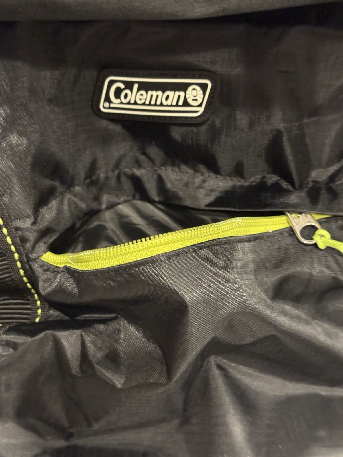 Coleman Flex Duffel Bag. Black and Neon Green with Shoulder Strap.