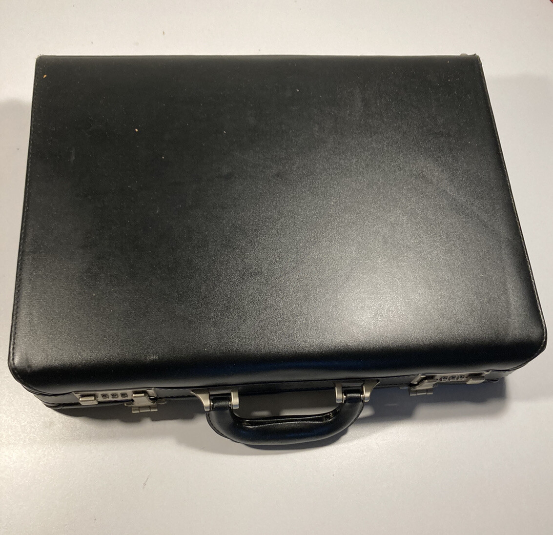 Exel Black Leather Business Professional Hard Lock Briefcase 17” Laptop Carrying