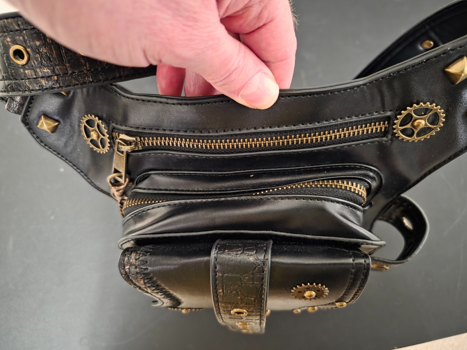 Men Women Waist Bag Faux Leather Gothic Steampunk Biker Cosplay