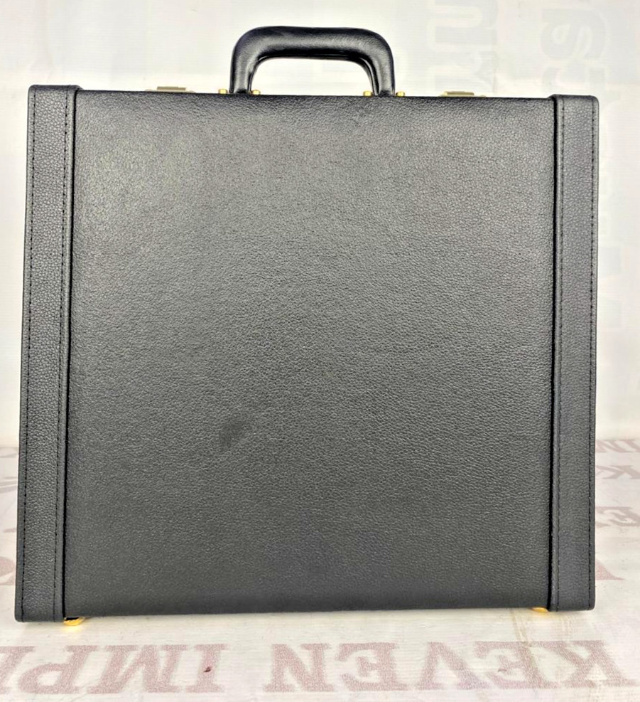 Black Leather Attache Briefcase Combination Lock Business Document Case Office
