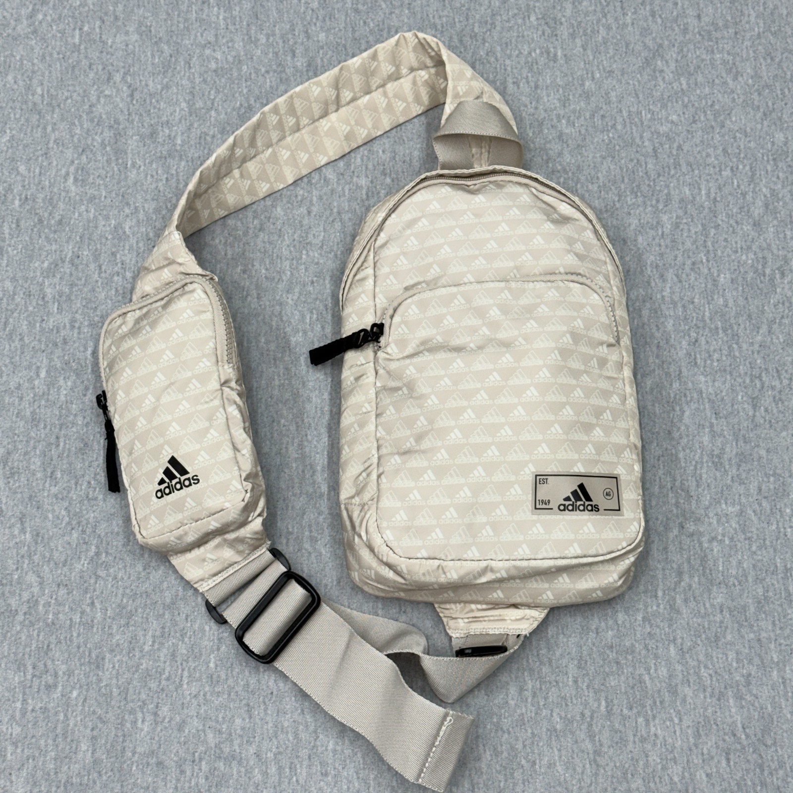 Adidas Essentials 2 Sling Crossbody Bag Beige All Over Mini Monogram Wonder Pack
