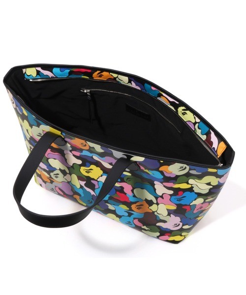 A BATHING APE Multi Camo Tote Bag Black White Synthetic Leather Japan NEW
