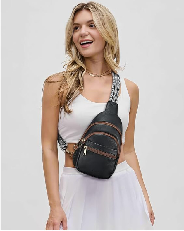 Unisex Sling Bag – Soft Vegan Leather Anti-Theft W/Adjustable Guitar-Style Strap