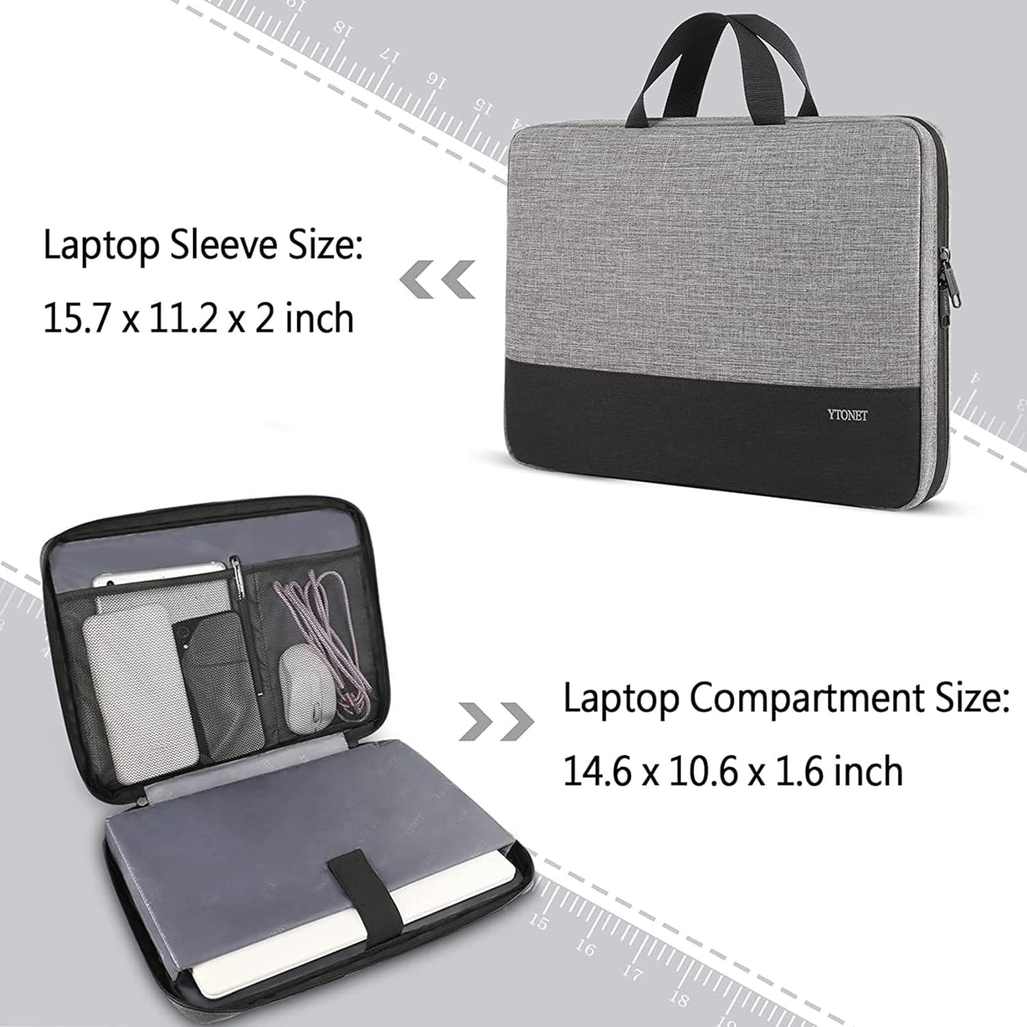 Ytonet Laptop Case, 15.6 inch TSA Sleeve Computer Bag 15-15.6 in, Grey