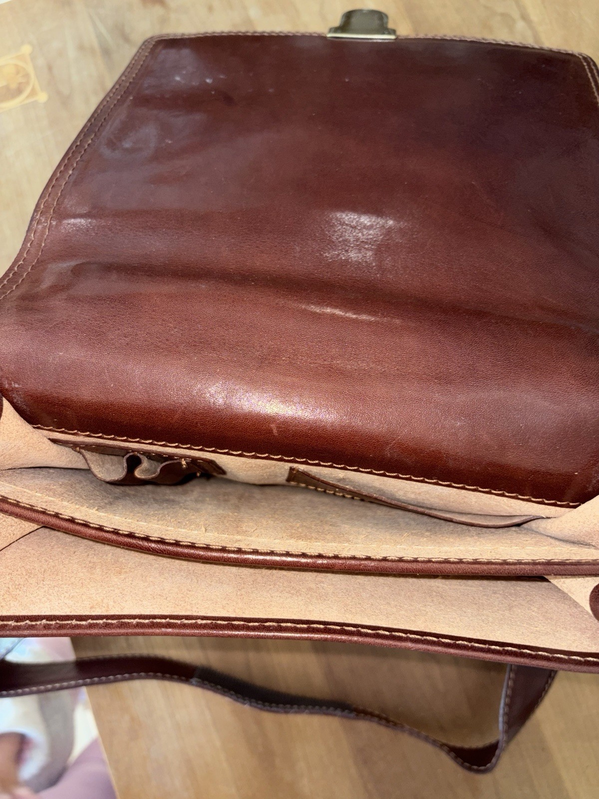 Adpel Brown Messenger Bag for Men with Push Lock Brass Hardware