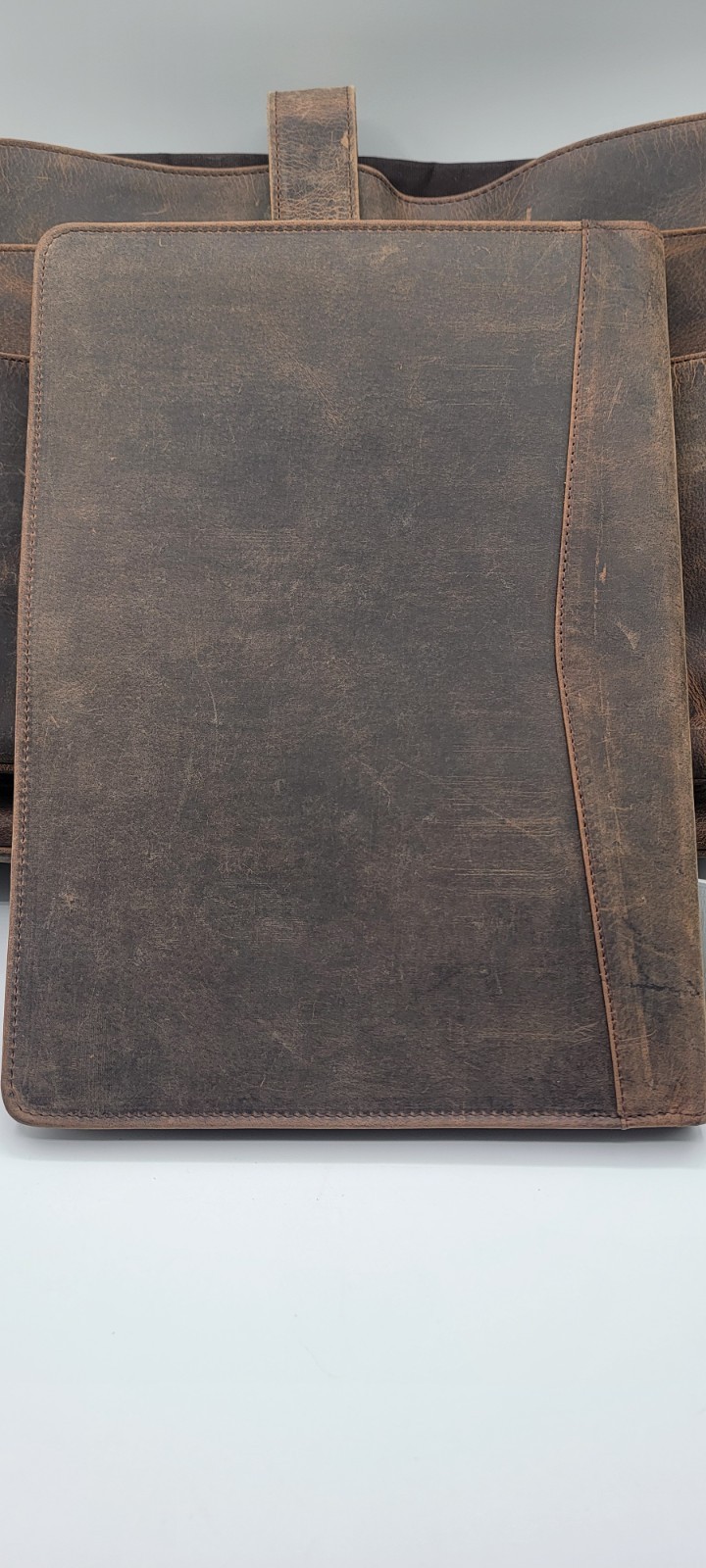 KomalC Distressed Buffalo Leather Briefcase Laptop Messenger Bag & Note Pad. New