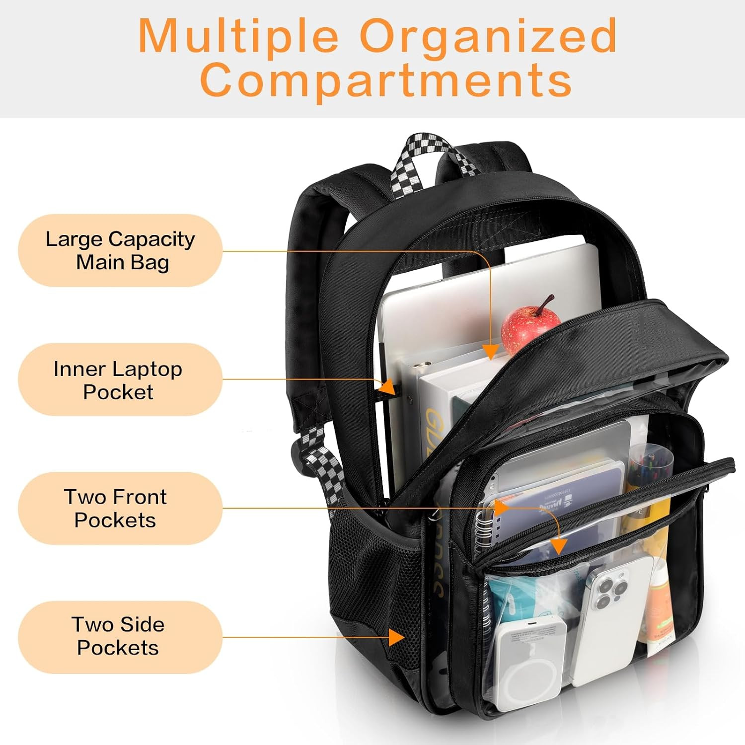 Clear Backpack Heavy Duty Fabric & PVC Transparent Bookbag, See through Bag for