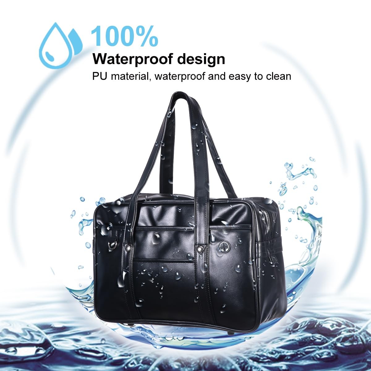 Large Japanese School Bag, Waterproof PU Leather Shoulder Messenger Bag with …