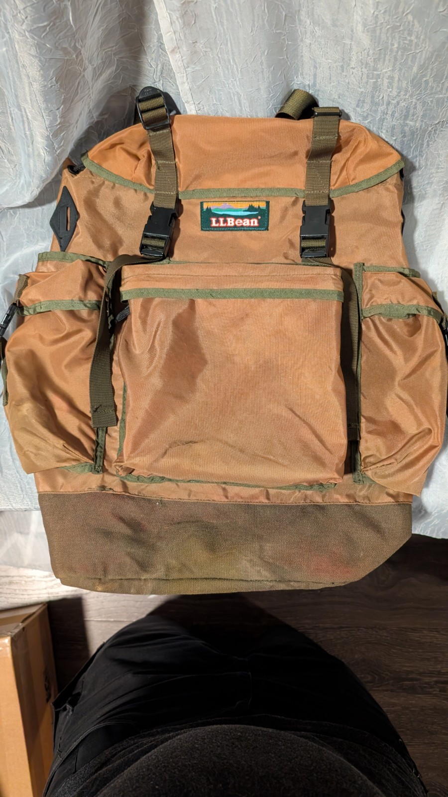 LL Bean Khaki/Olive Green Continental Rucksack Backpack Military Bag Vtg 90s