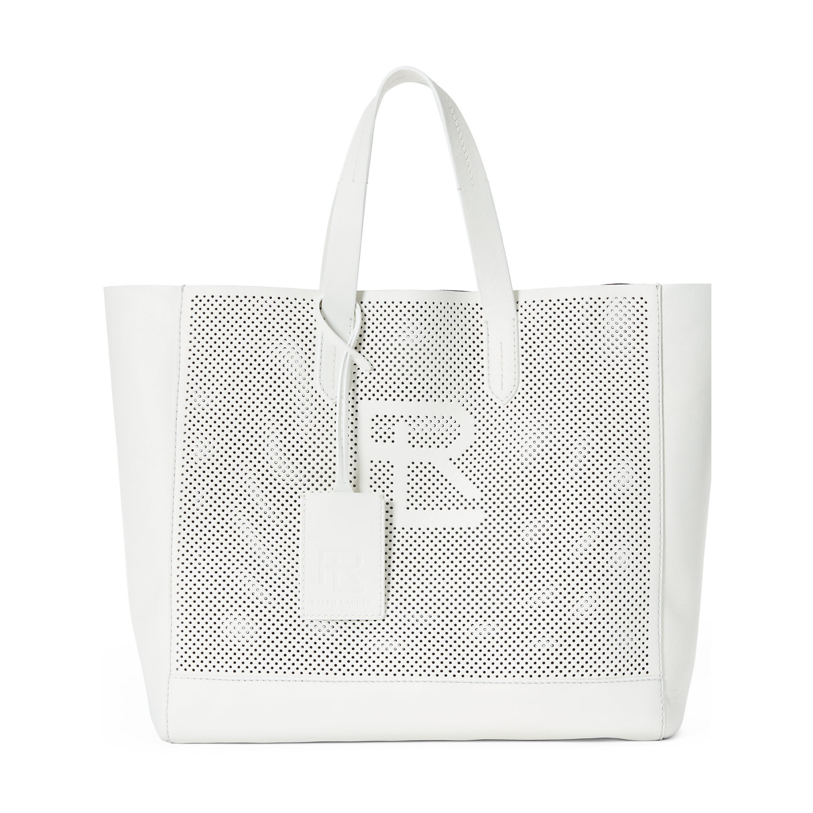 Ralph Lauren Purple Label Perforated White Leather RL Tote Bag New $1100