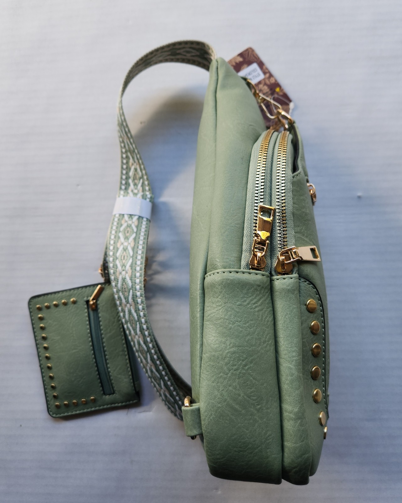 Sam & Hadley Western Light Olive Green Crossbody Sling Bag with Studded Accent