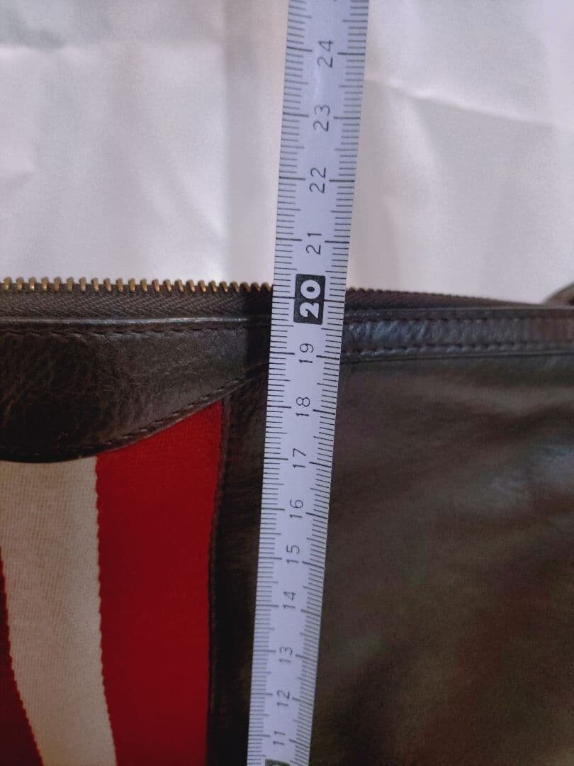 BALLY Brown Leather Shoulder Bag Red White Striped Strap Men