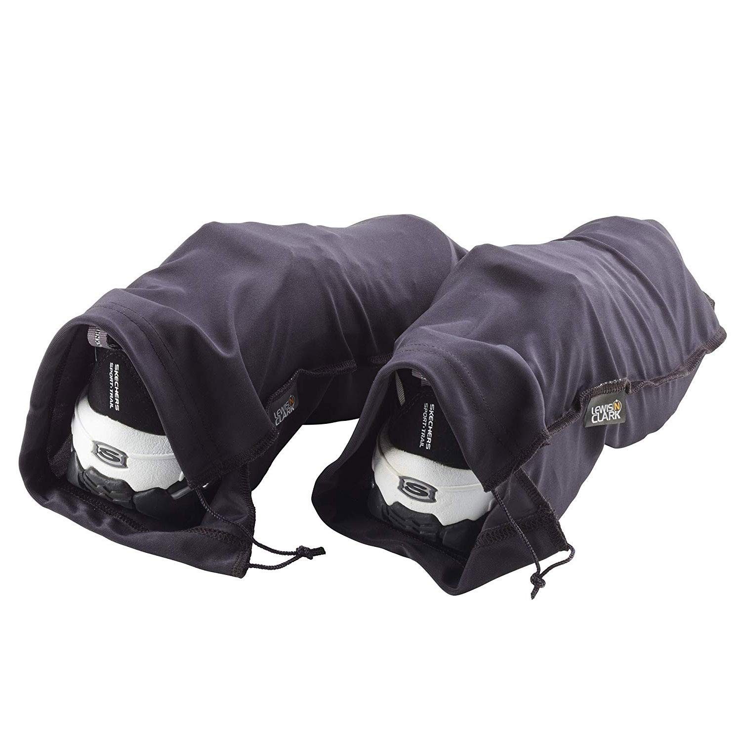 Lewis N. Clark Nylon Drawstring Travel Shoe 1 pack (2 pairs), Charcoal/Black