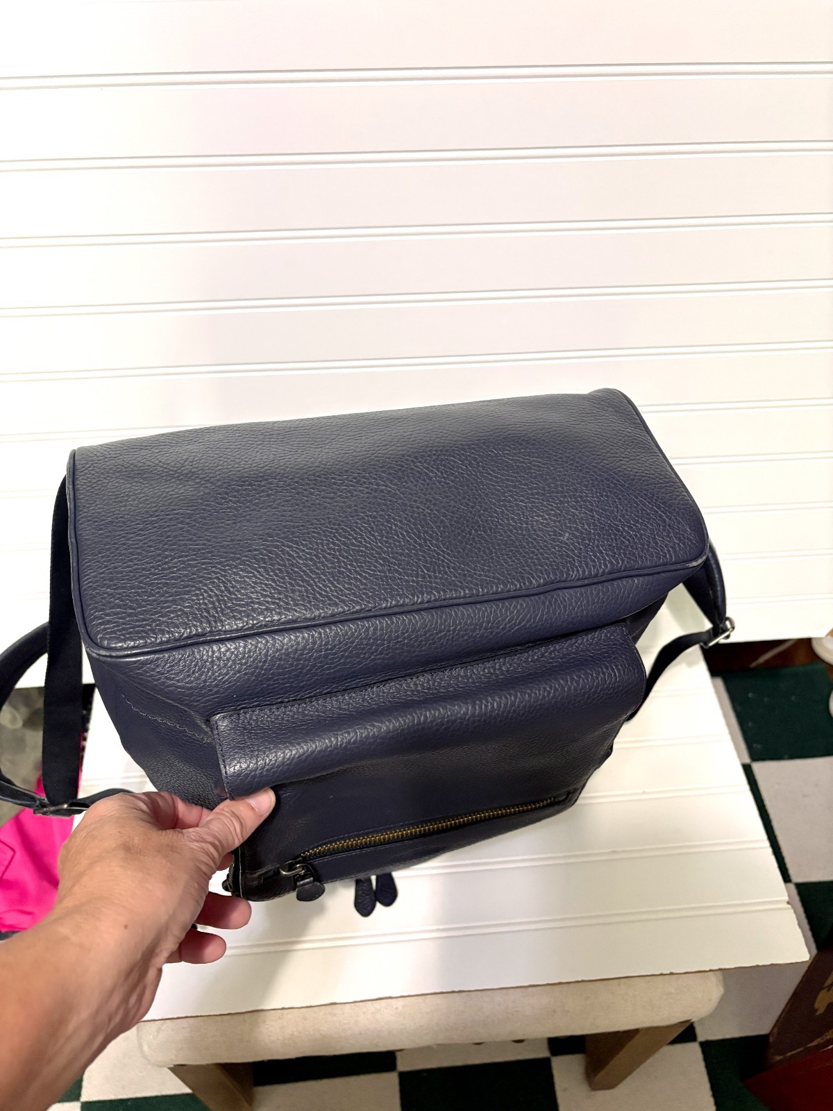 COACH West Navy Blue Large Pebbled Leather Backpack Bag F23247 Mens Womens