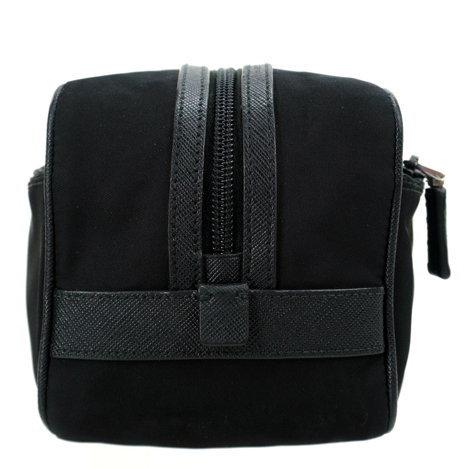 PRADA Black Tessuto Nylon Leather Travel Toiletry Dopp Clutch Bag Italy Unisex
